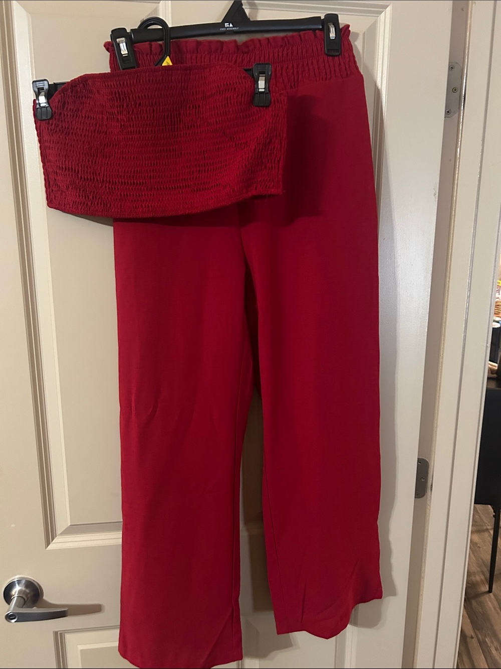 SHEIN Red Wide-Leg Smocked Waist Two-Piece Set